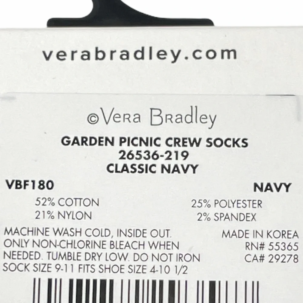 Vera Bradley Garden Picnic Crew Socks, Navy